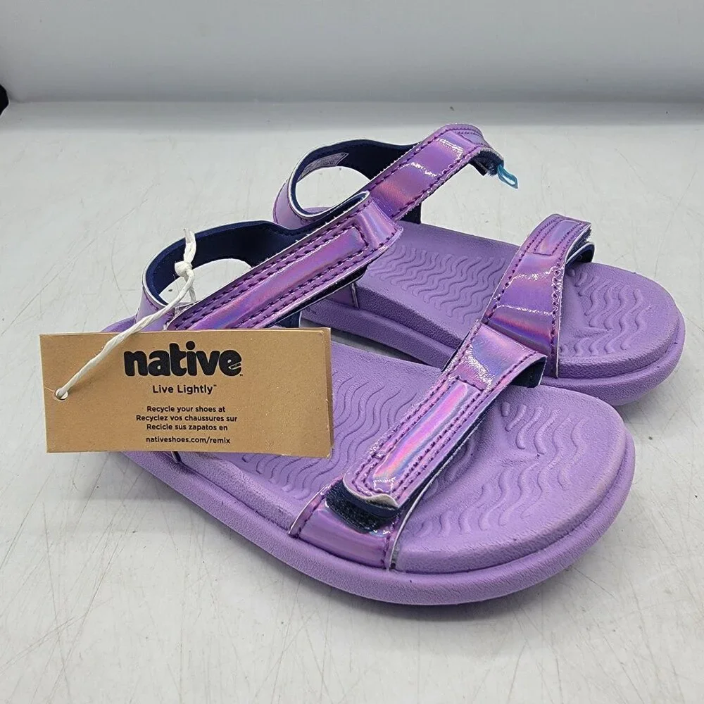 Native Charley Sugarlite Hologram Kids C6 Strappy Sandals Shoes Purple Summer